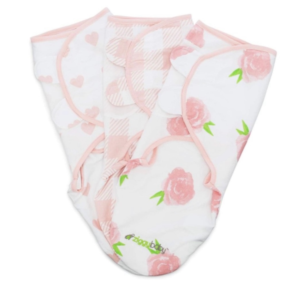 Adjustable Baby Swaddles 0-3 Months Blanket Set 3 Pack Soft Cotton Pink White